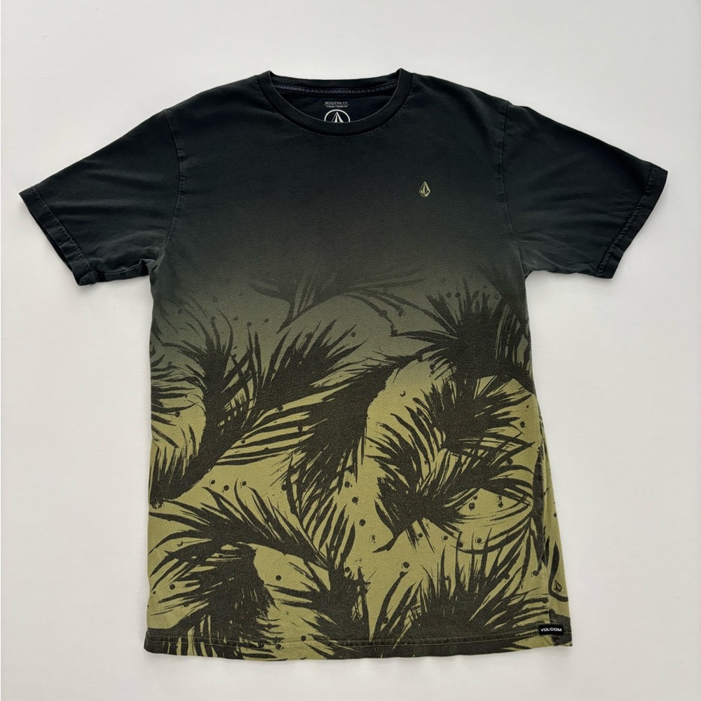 Volcom Boys Black and Green Short Sleeve Tee with Tropical Design